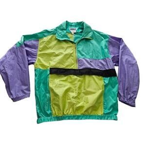 Vintage 80s Mistral Mesh Lined Windbreaker Jacket Mens M Half Zip Colorblock